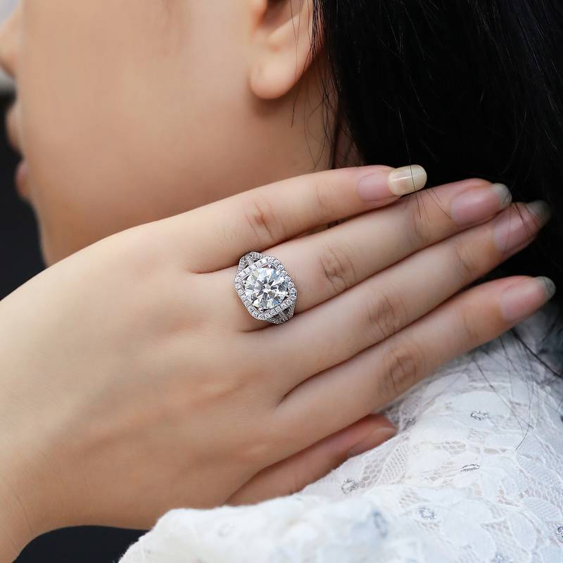 Classic方包S925银镀白金MoissaniteWomen's Ring5.0ctD级